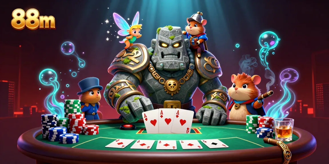 Experience thrilling gaming at 88m with classic poker setups and magical companions.