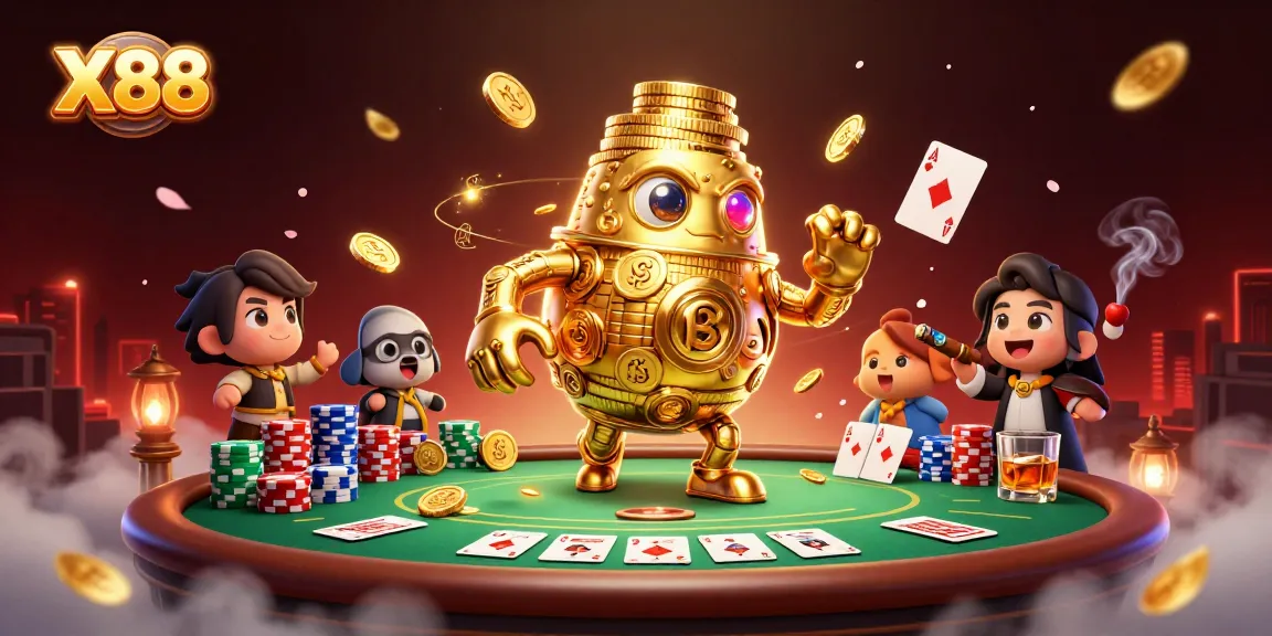 X88 offers engaging casino experiences with vibrant illustrations of gaming elements and characters.