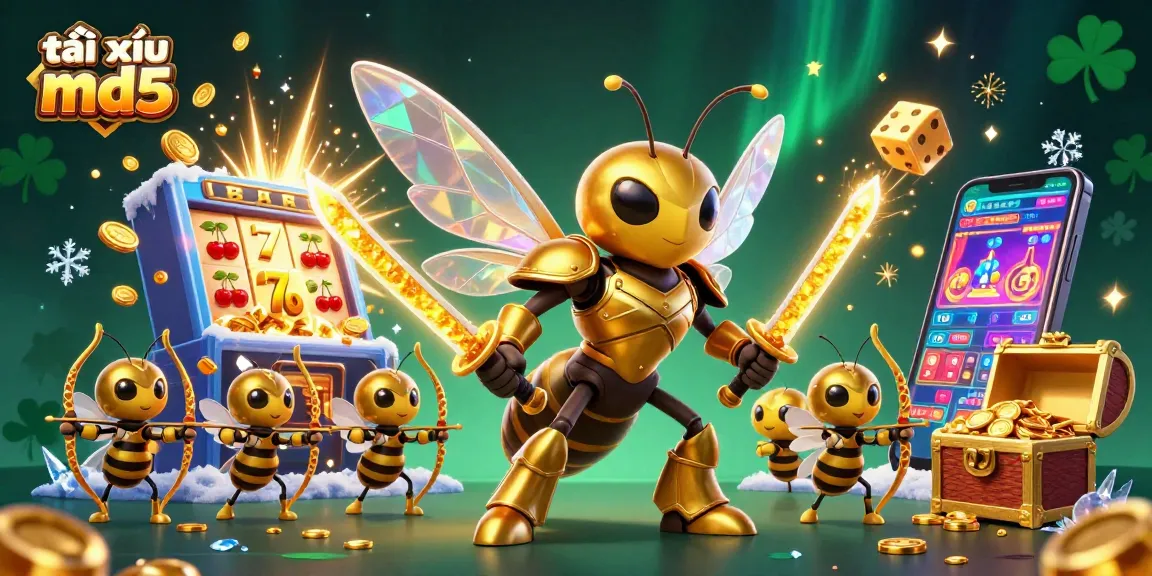 Experience the thrill of tài xỉu md5 with a vibrant 3D illustration of casino elements and characters.