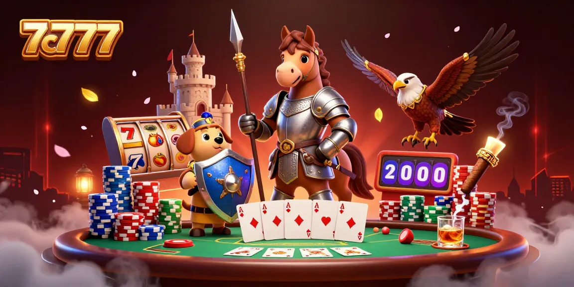 Experience thrilling gameplay at 7c777 with a dynamic illustration of a medieval casino scene.