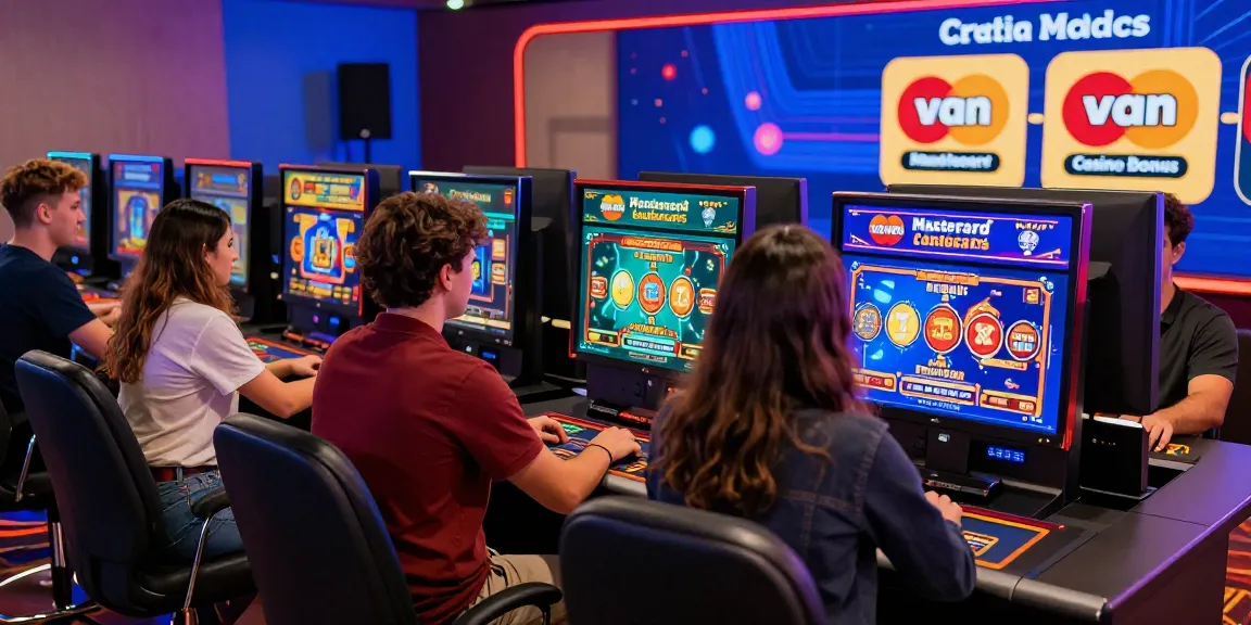 Players enjoying mastercard casinos in a lively online gaming environment with vibrant colors and exclusive bonuses.