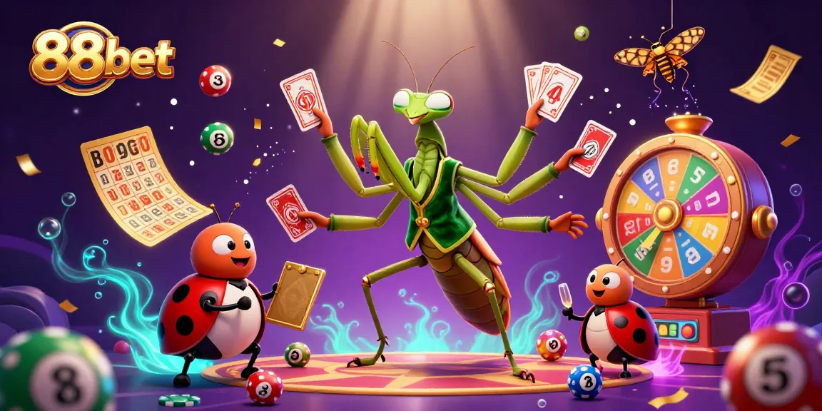 Engage with exciting reveals at 88bet's animated casino scene with vibrant lottery elements.