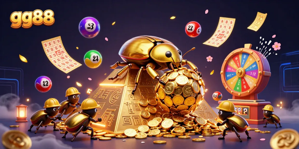 Experience thrilling gaming adventures with gg88 as golden dung beetles navigate a treasure pyramid.